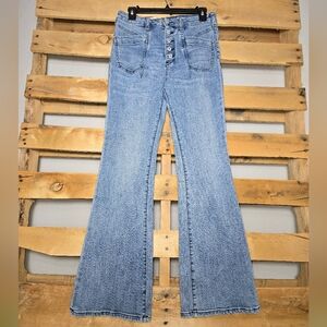 Pilcro Women's Blue High Rise Flared Jeans Size:29